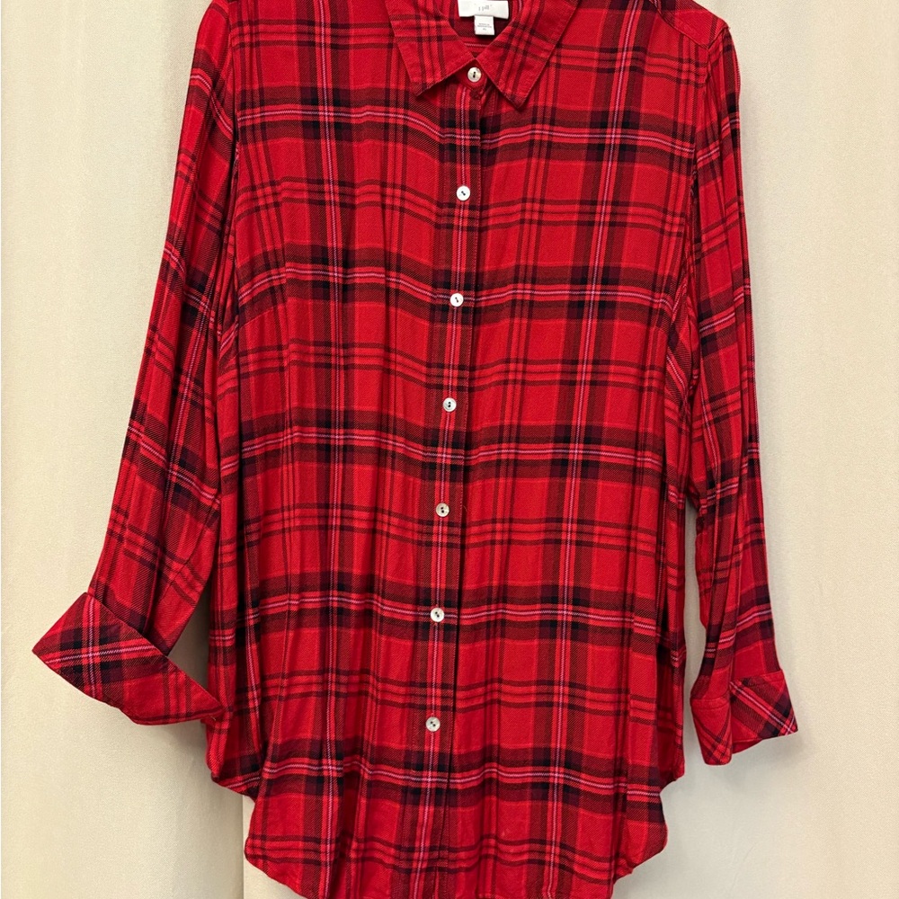 J. Jill Red and Black Plaid Button-Down Shirt